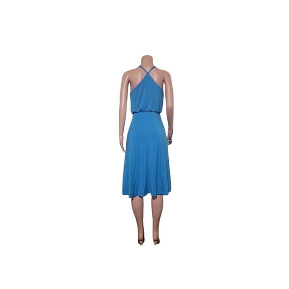 Identity women's  V-neck spaghetti straps surplice turquoise casual midi dress S - Picture 2 of 7
